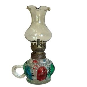 Vintage Mini Hurricane Oil Lamp Red, Green, Blue Bubble Hong Kong 7" Tall